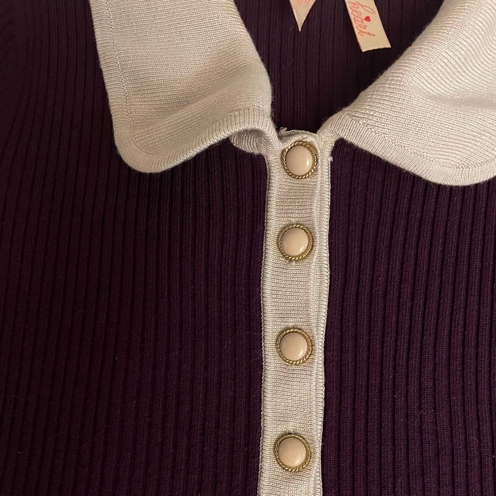 Derek Heart Collared Dress Purple Medium​​​ - Picture 2 of 6